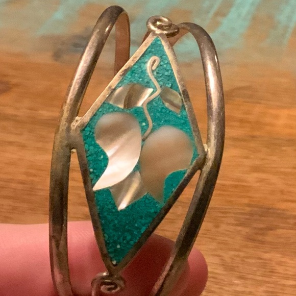 Silver and Teal Women's Bracelet Alpaca Silver - Picture 2 of 6